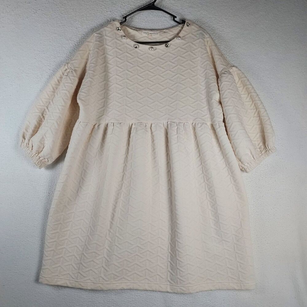 Simply Southern Women’s Large Cream Quilted Tunic Top Balloon Sleeve